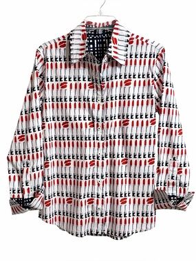 Dizzy Lizzie Rome Lipstick Print Button Up Top Womens S Whimsical Flip Cuff